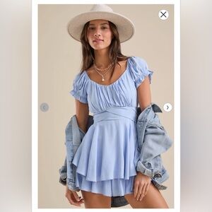 Altar’d State XS cornflower blue ruffled mini romper NWT